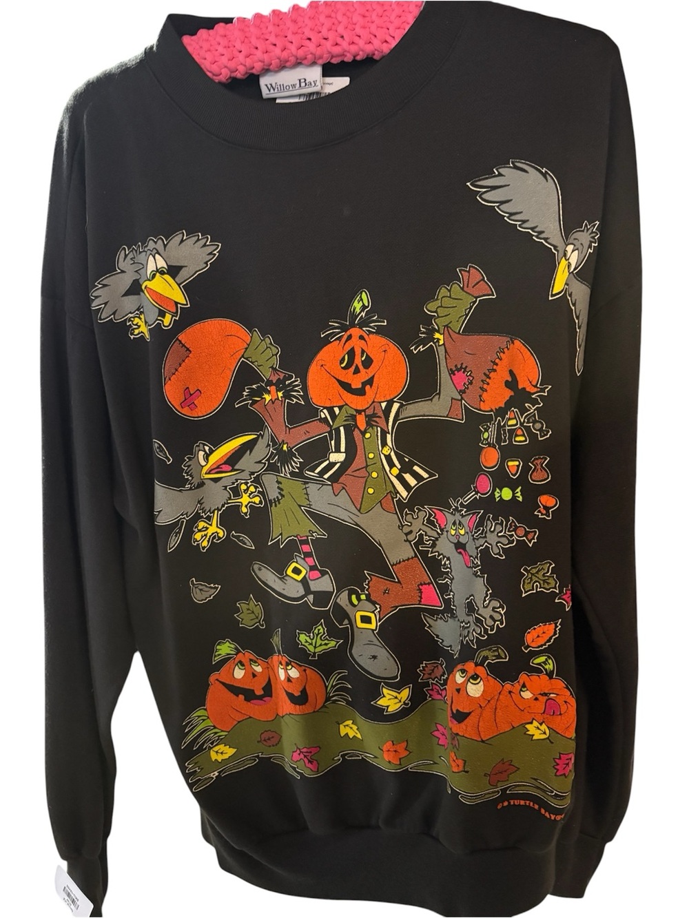 VTG WILLOWBAY LARGE ✨ Halloween Jack o lantern scarecrow crewneck black GUC